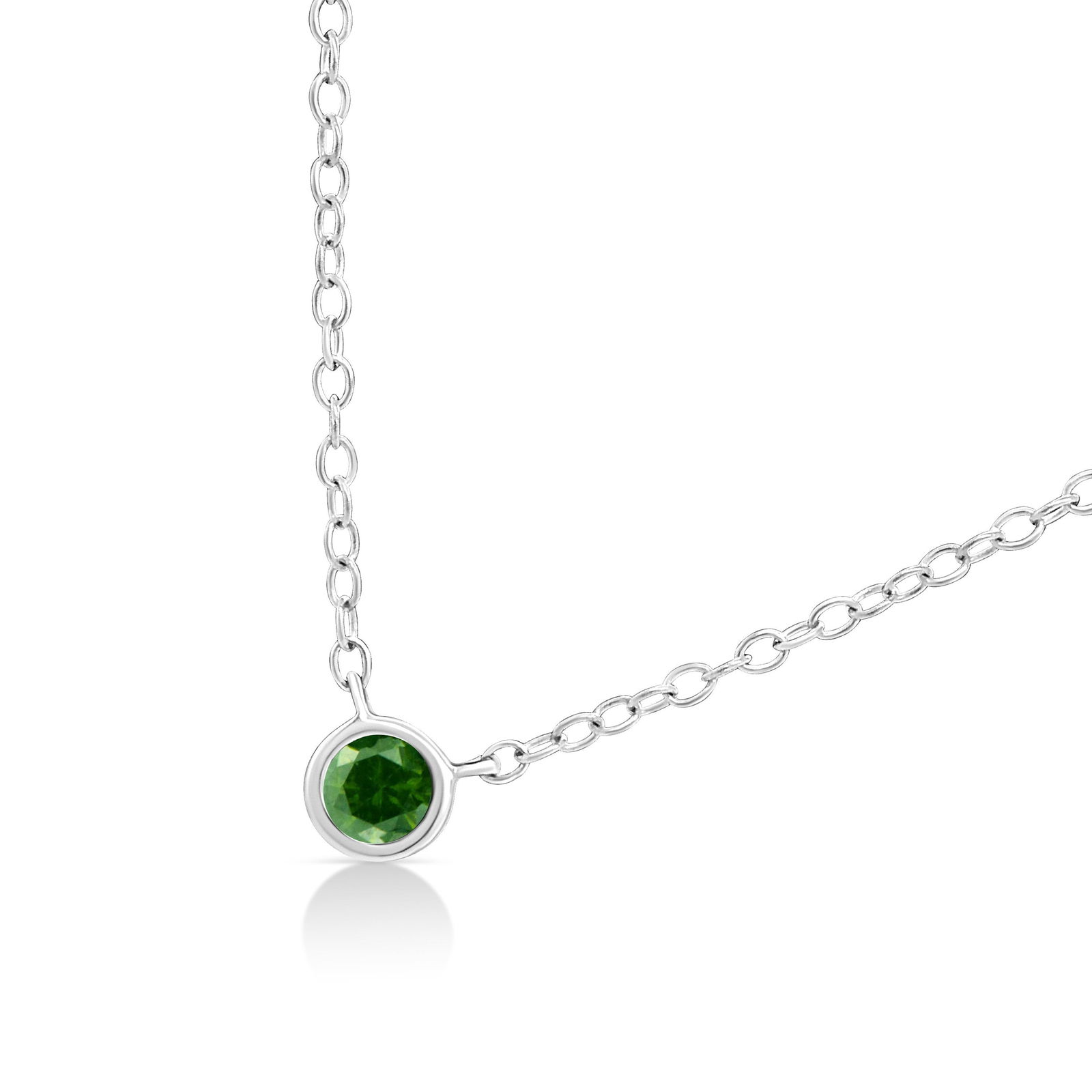.925 Sterling Silver 1/10 Cttw Green Diamond Suspended Bezel-Set Solitaire 16"-18" Adjustable Pendan - 3