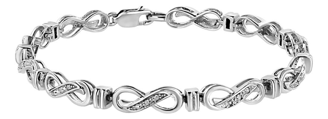 .925 Sterling Silver 1/6 Cttw Diamond Accent Infinity Link Bracelet (I-J Color, I3 Promo Clarity) -: Showcase your everlasting love by gifting this infinity link bracelet. Each link is created in genuine .925 sterling silver, plated with rhodium (a platinum-family metal) for a lifetime of