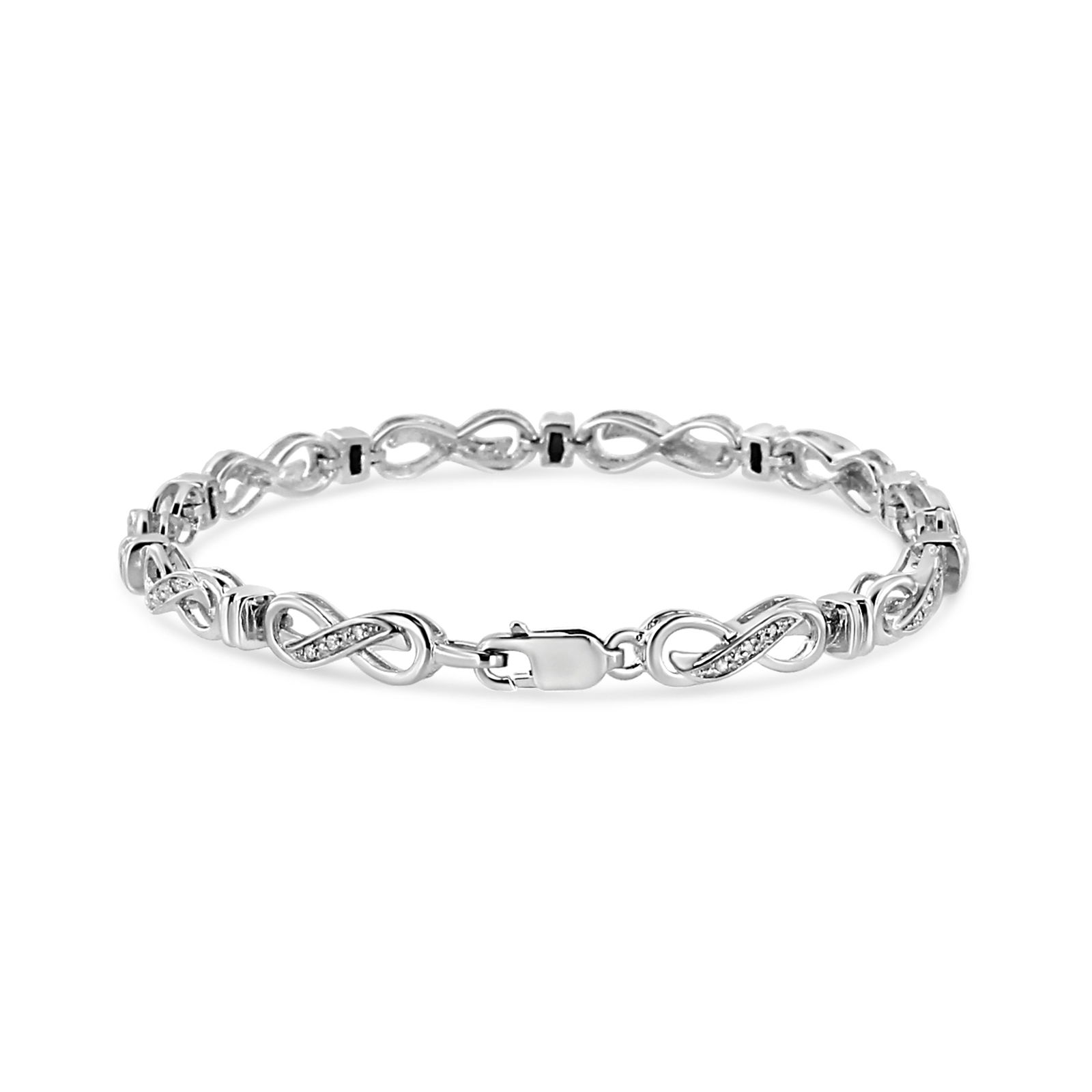 .925 Sterling Silver 1/6 Cttw Diamond Accent Infinity Link Bracelet (I-J Color, I3 Promo Clarity) - - 2