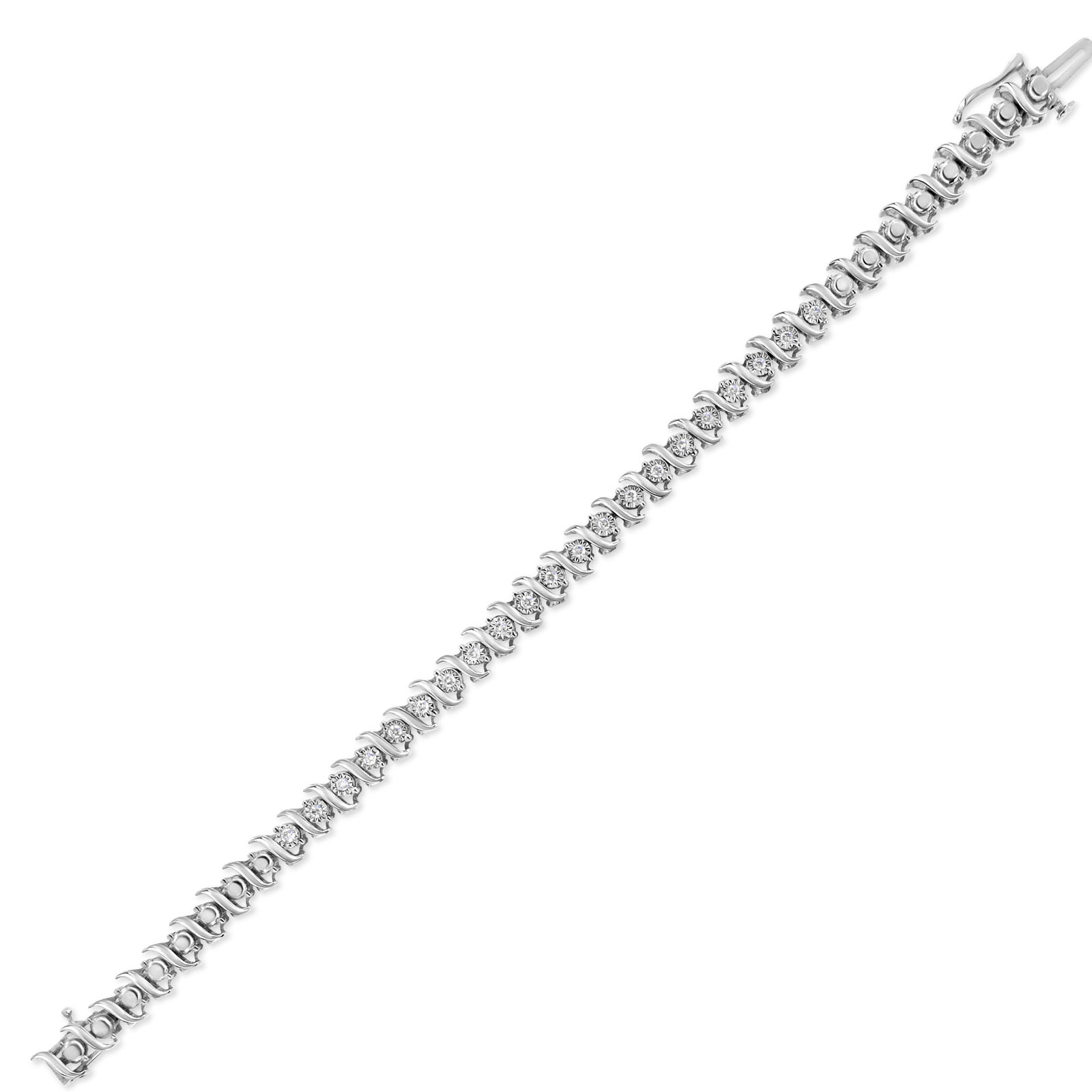 .925 Sterling Silver 1/2 Cttw Diamond Miracle Set "S" Link Tennis Bracelet - (J-K Color, I2-I3 Clari - 4