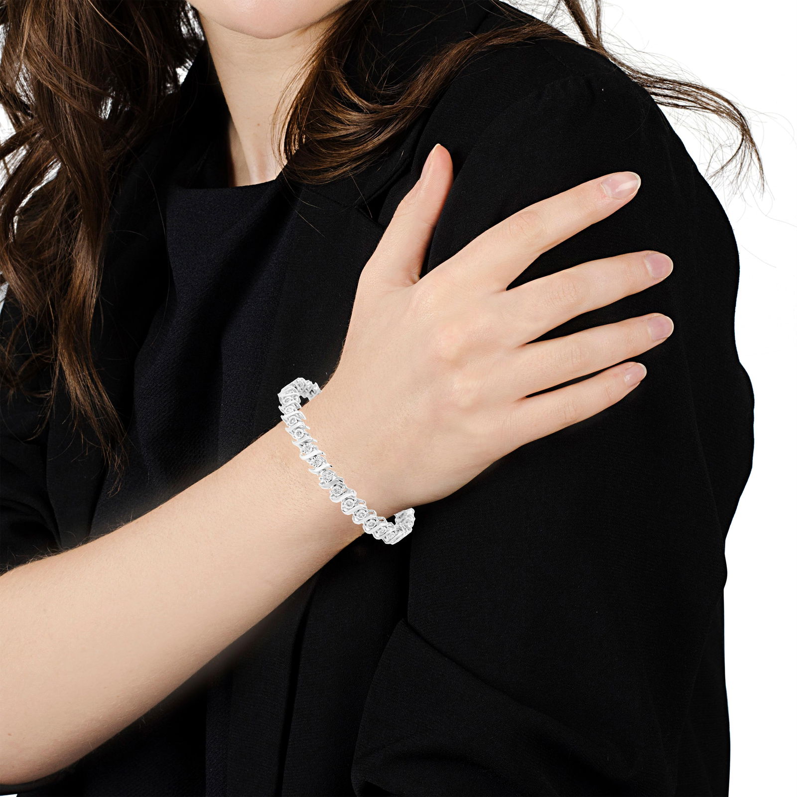 .925 Sterling Silver 1/2 Cttw Diamond Miracle Set "S" Link Tennis Bracelet - (J-K Color, I2-I3 Clari - 5