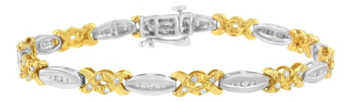 10K Yellow Gold Plated .925 Sterling Silver 1/2 cttw Channel Set Round-cut Diamond X Link Bracelet (