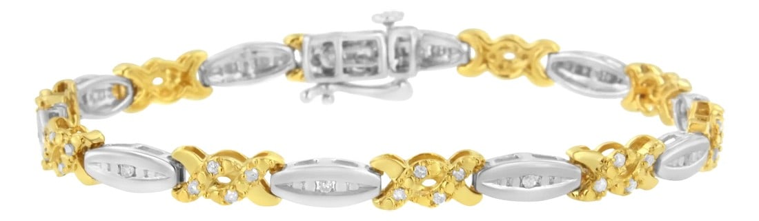 10K Yellow Gold Plated .925 Sterling Silver 1/2 cttw Channel Set Round-cut Diamond X Link Bracelet ( (1 of 7)