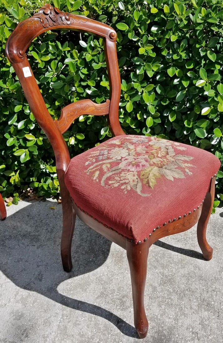 Late 19th Century American Victorian Needlepoint Parlor Side Chairs- a Pair - 2