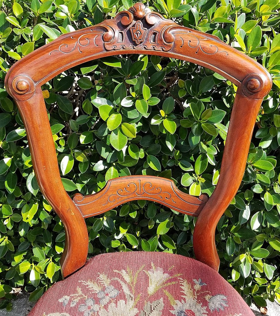 Late 19th Century American Victorian Needlepoint Parlor Side Chairs- a Pair - 3