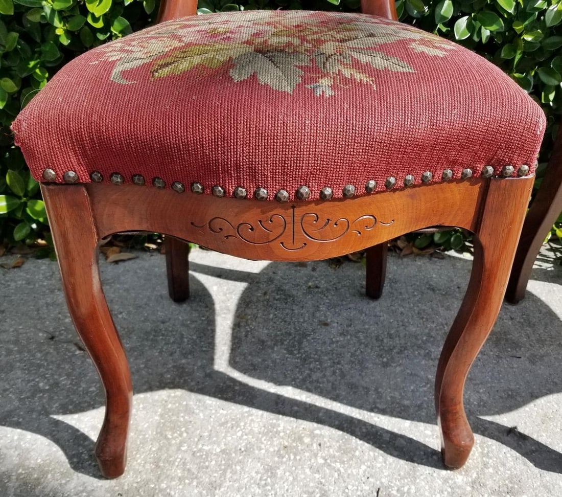 Late 19th Century American Victorian Needlepoint Parlor Side Chairs- a Pair - 5