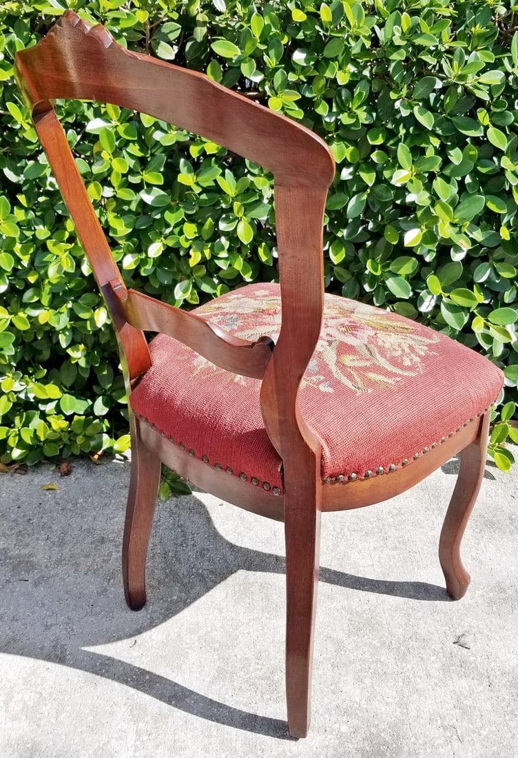 Late 19th Century American Victorian Needlepoint Parlor Side Chairs- a Pair - 6