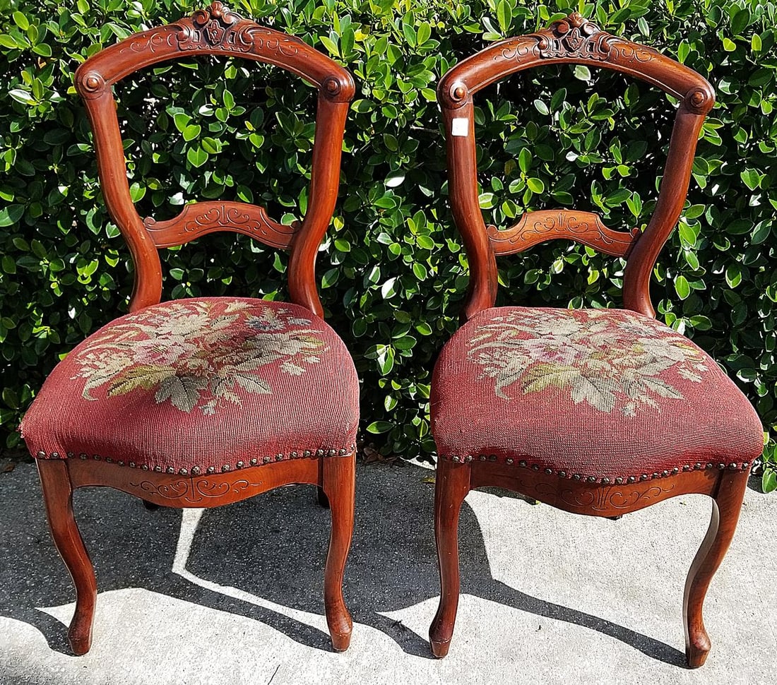 Late 19th Century American Victorian Needlepoint Parlor Side Chairs- a Pair - 8
