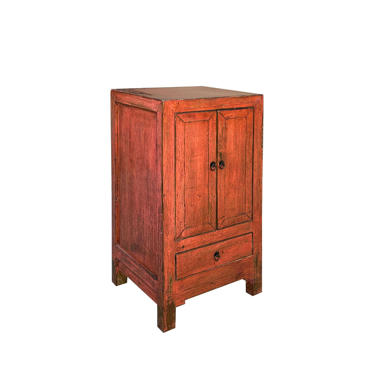 Distressed Coral Pink Orange Color Slim End Table Nightstand Cabinet - 2