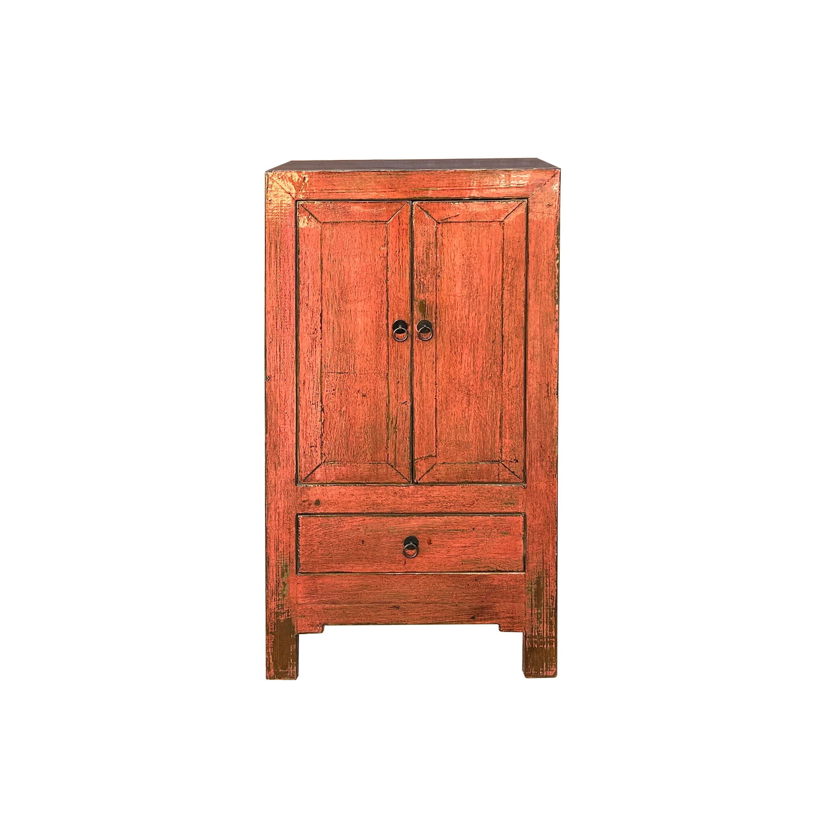 Distressed Coral Pink Orange Color Slim End Table Nightstand Cabinet - 4