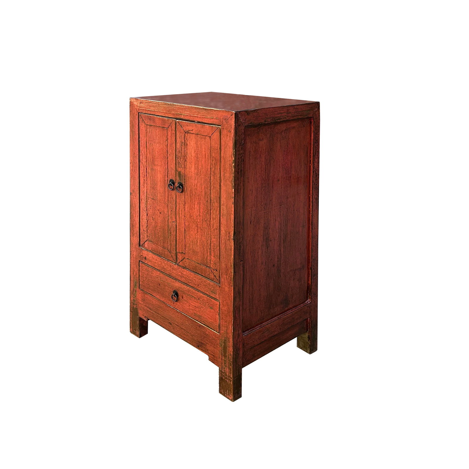 Distressed Coral Pink Orange Color Slim End Table Nightstand Cabinet - 6