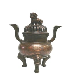 Chinese Bronze Foo Dogs Graphic Incense Burner