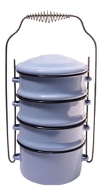 Vintage Blue Enamel Tiffin / Stackable Lunch Pail