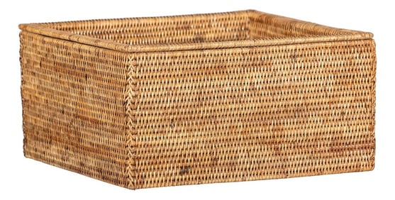 Vintage Country Style Rectangular Rattan Storage Box with Removable Tray Lid