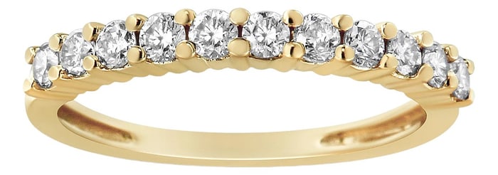 14K Yellow Gold Plated .925 Sterling Silver 1/2 cttw Shared Prong Set Brilliant Round-Cut Diamond 11