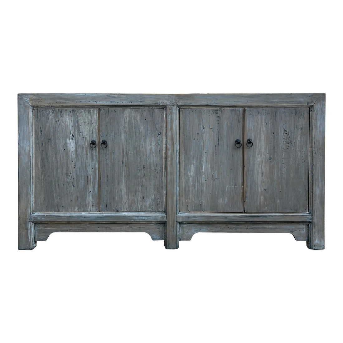 Distressed Bleached White Wash Rough Wood Credenza Console Cabinet: Introducing a piece of rustic elegance with this stunning Rustic Raw Bleach White Wash Wood Rectangular Console Credenza Cabinet. Crafted from reclaimed wood, this unique cabinet showcases the beauty