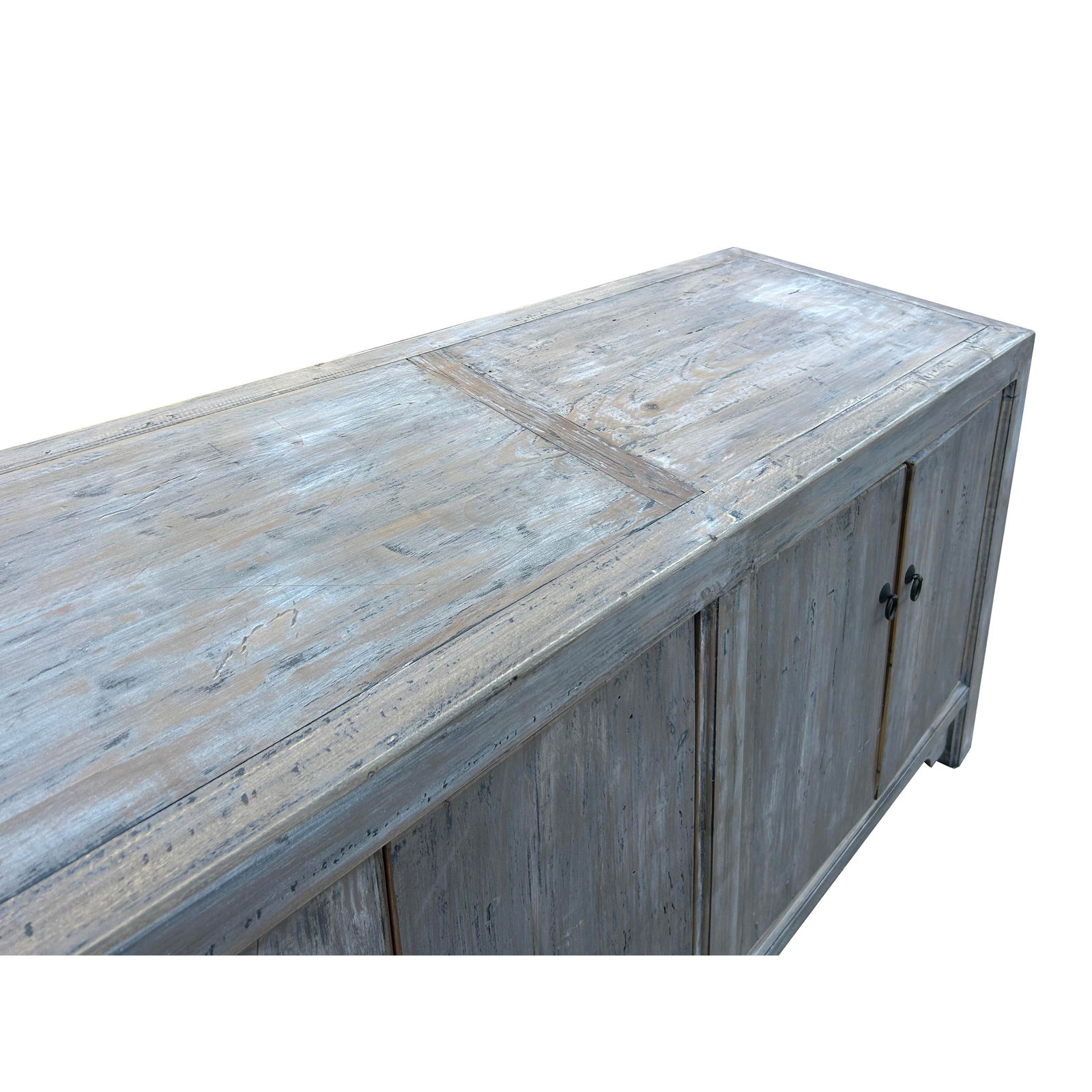 Distressed Bleached White Wash Rough Wood Credenza Console Cabinet - 5