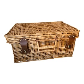 1970s Large Handmade Wicker Picnic Basket