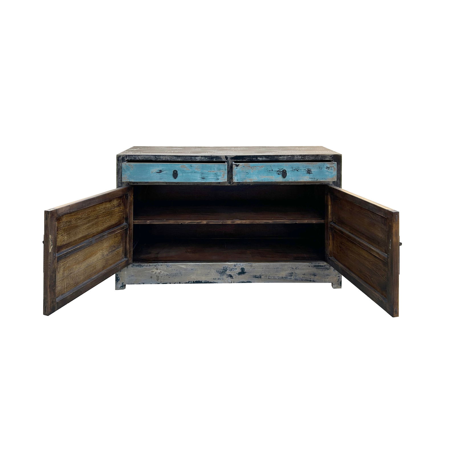Distressed Black Rim Light Blue Doors Credenza Sideboard Console Table - 2