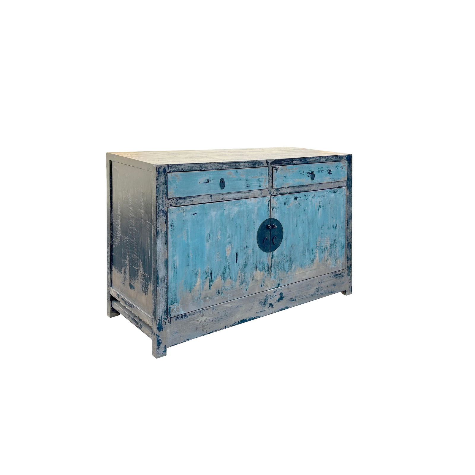 Distressed Black Rim Light Blue Doors Credenza Sideboard Console Table - 3