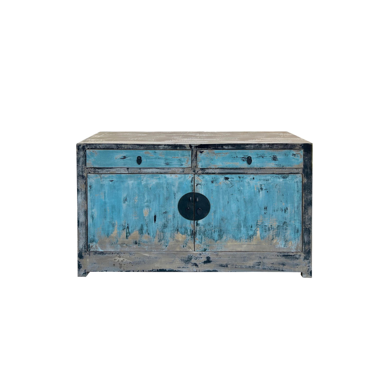 Distressed Black Rim Light Blue Doors Credenza Sideboard Console Table - 4