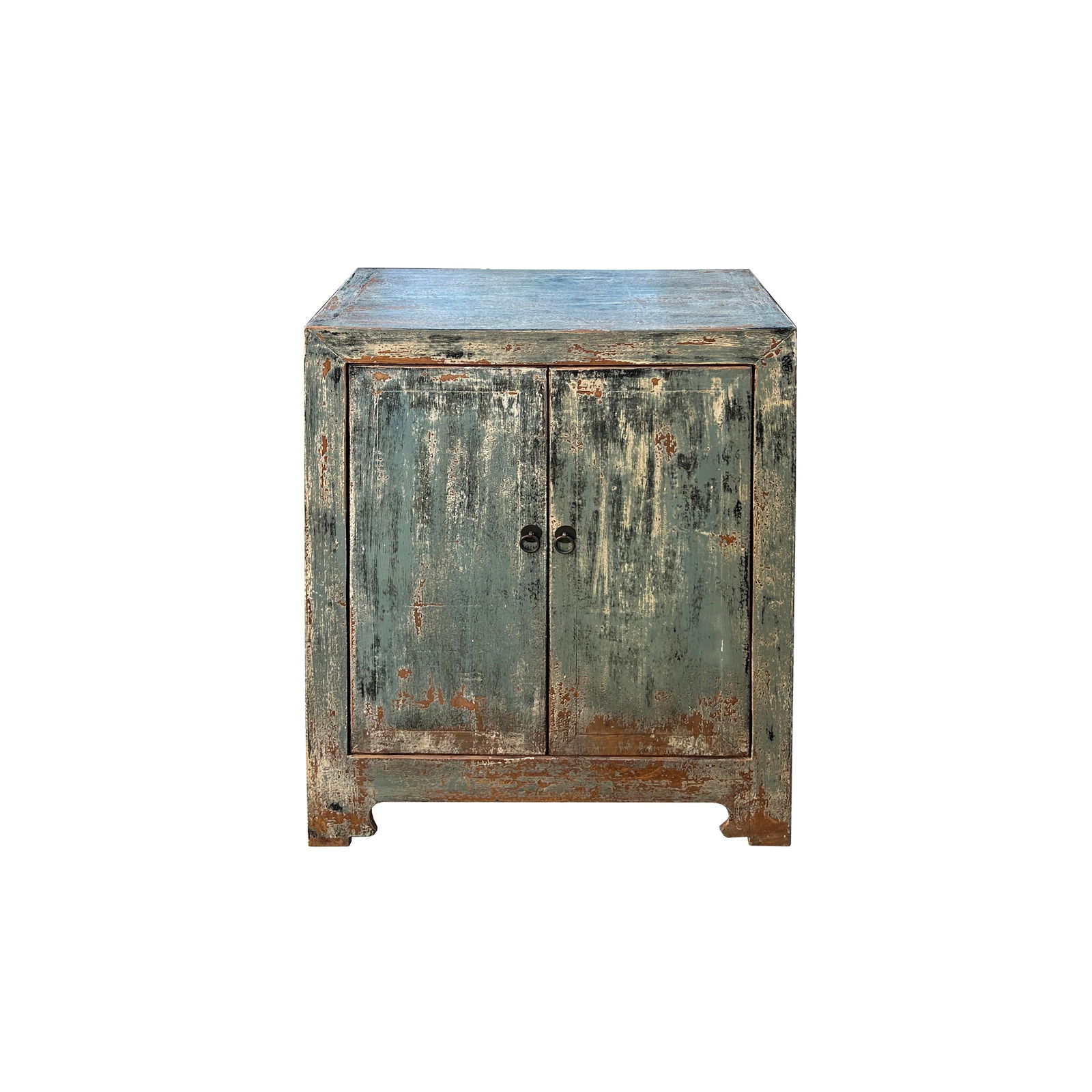 Distressed Ink Light Blue Mix Color 2 Doors End Table Nightstand Cabinet - 3