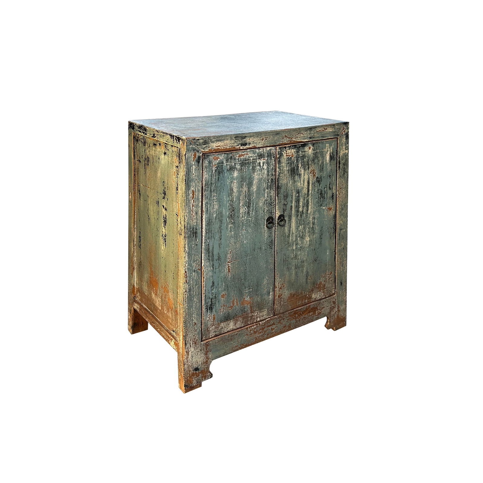 Distressed Ink Light Blue Mix Color 2 Doors End Table Nightstand Cabinet - 4