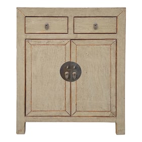 Distressed Gray Color 2 Drawers Doors End Table Nightstand Cabinet