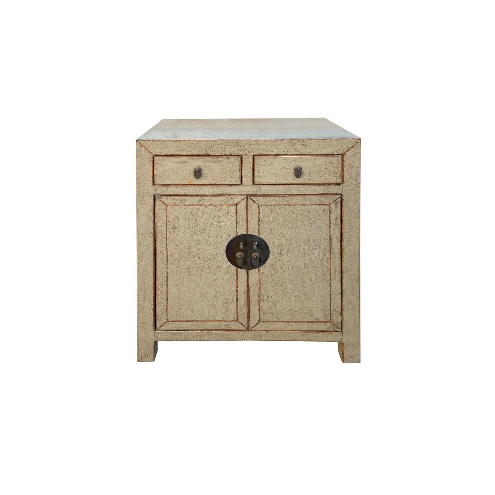 Distressed Gray Color 2 Drawers Doors End Table Nightstand Cabinet - 3
