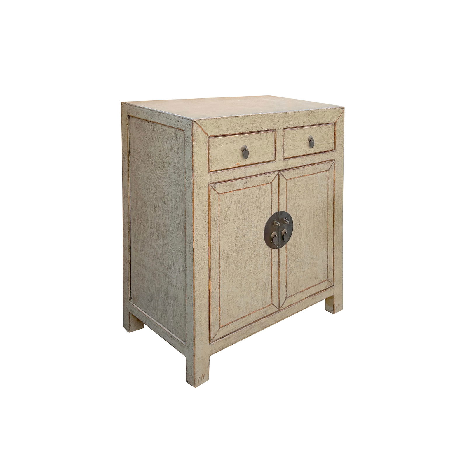 Distressed Gray Color 2 Drawers Doors End Table Nightstand Cabinet - 4