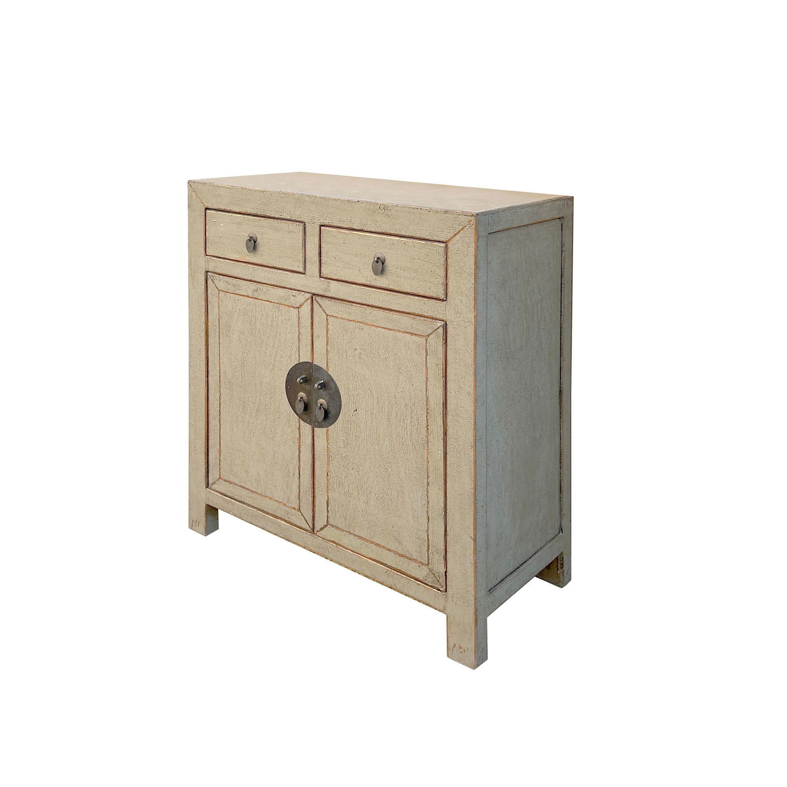 Distressed Gray Color 2 Drawers Doors End Table Nightstand Cabinet - 5