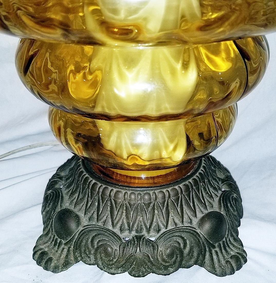 Midcentury Amber Bubble Glass Table Lamp - 4