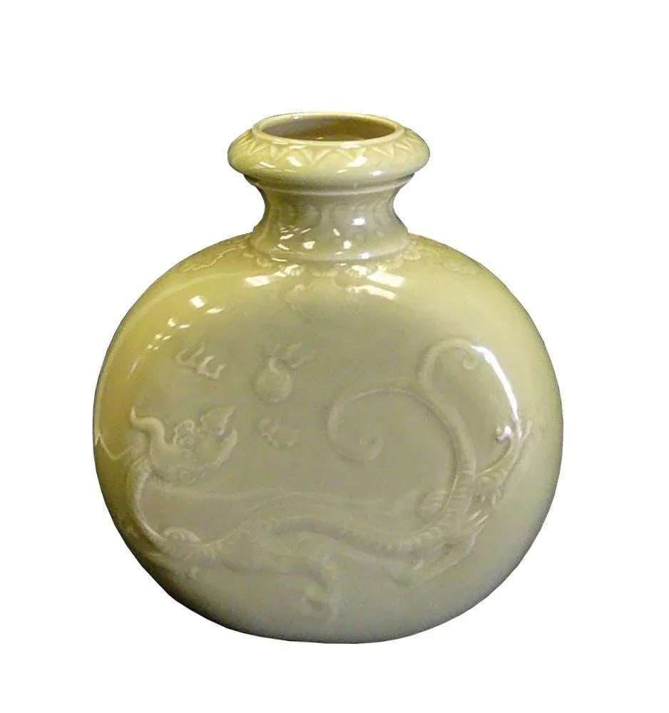 Chinese Bottle Shape Celadon Green Porcelain Dragon Round Vase - 3