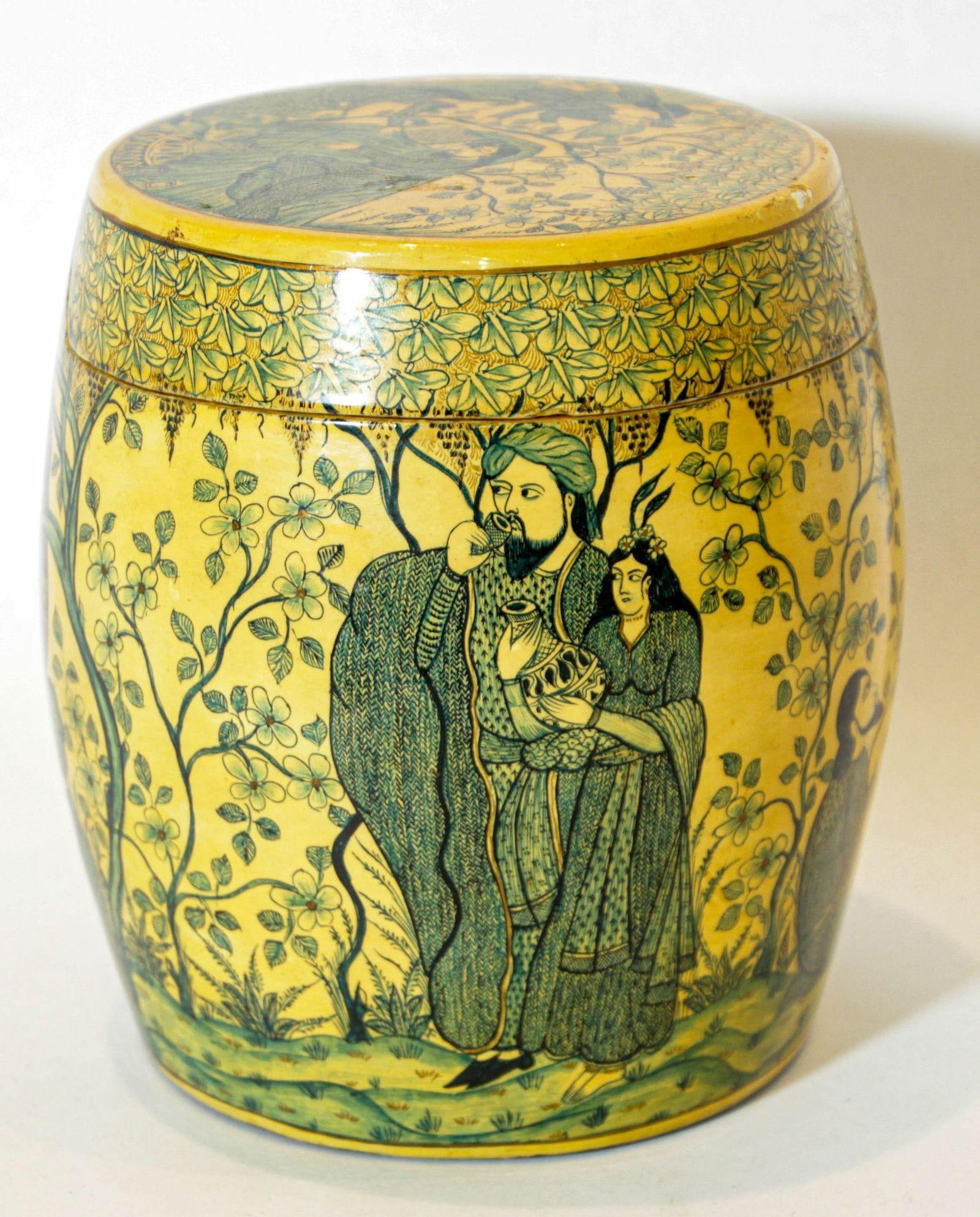 Islamic Kashmir Hand Painted Paper Mache Tea Caddy Storage Box 1950s - 3