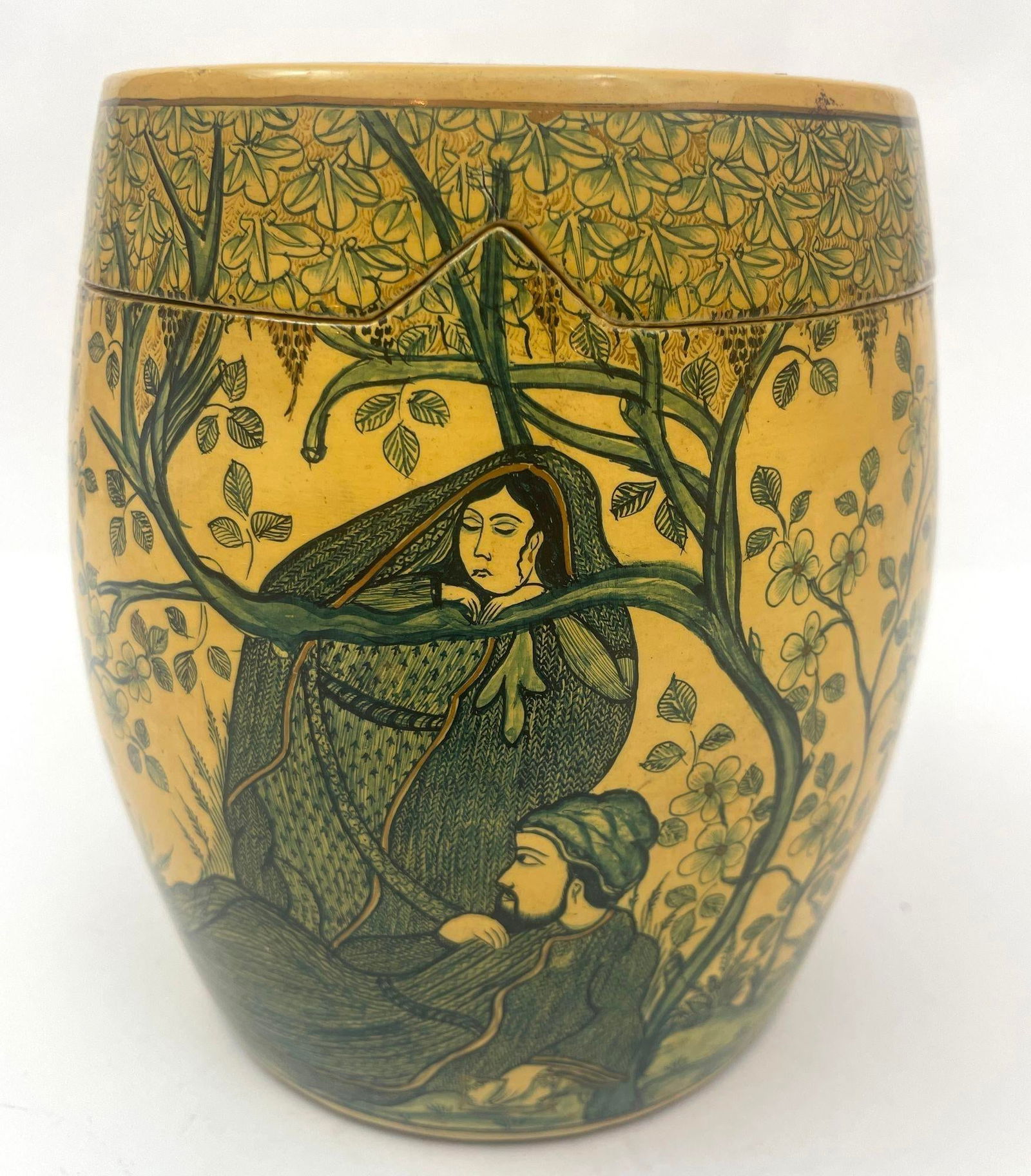 Islamic Kashmir Hand Painted Paper Mache Tea Caddy Storage Box 1950s - 5