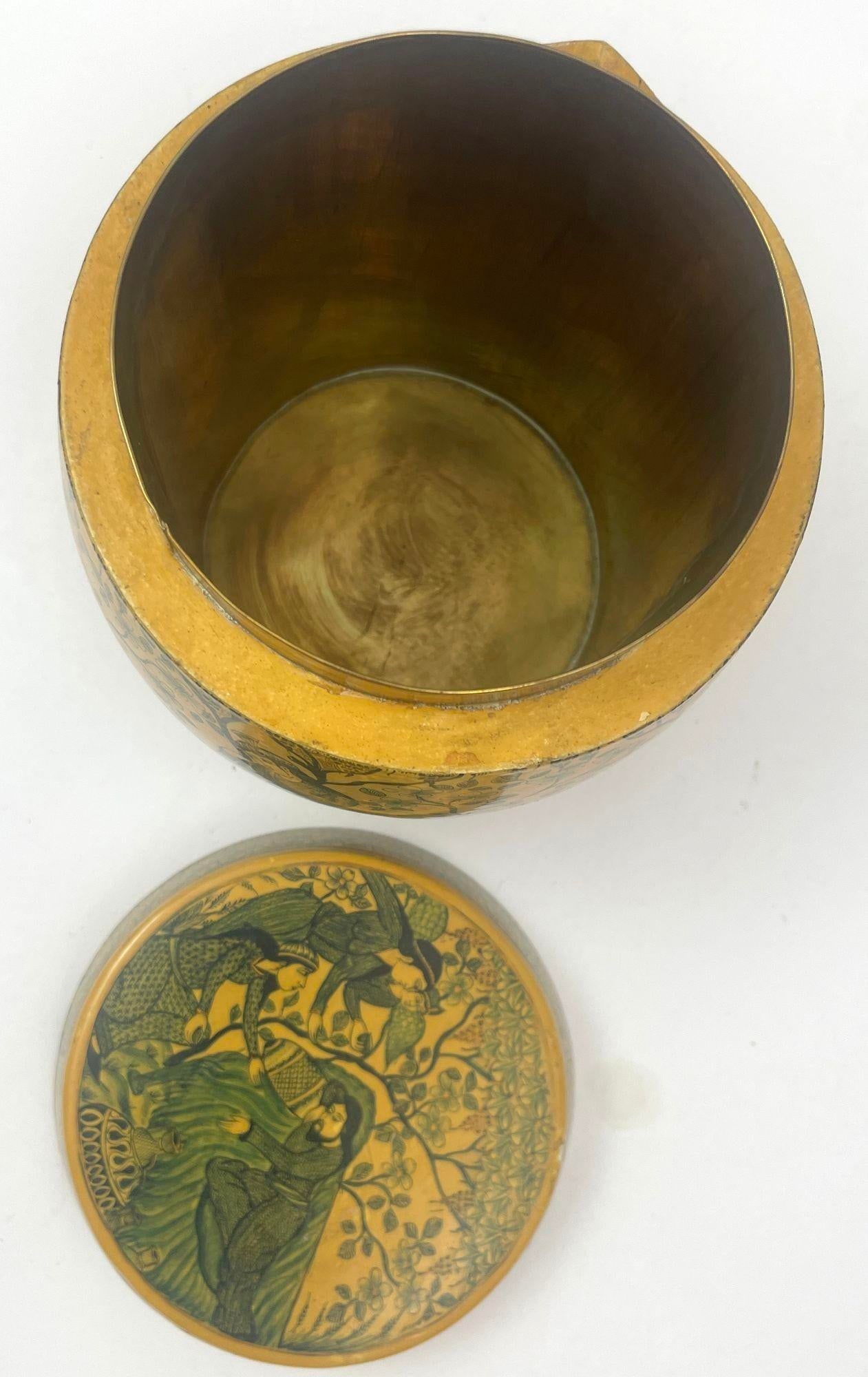 Islamic Kashmir Hand Painted Paper Mache Tea Caddy Storage Box 1950s - 6