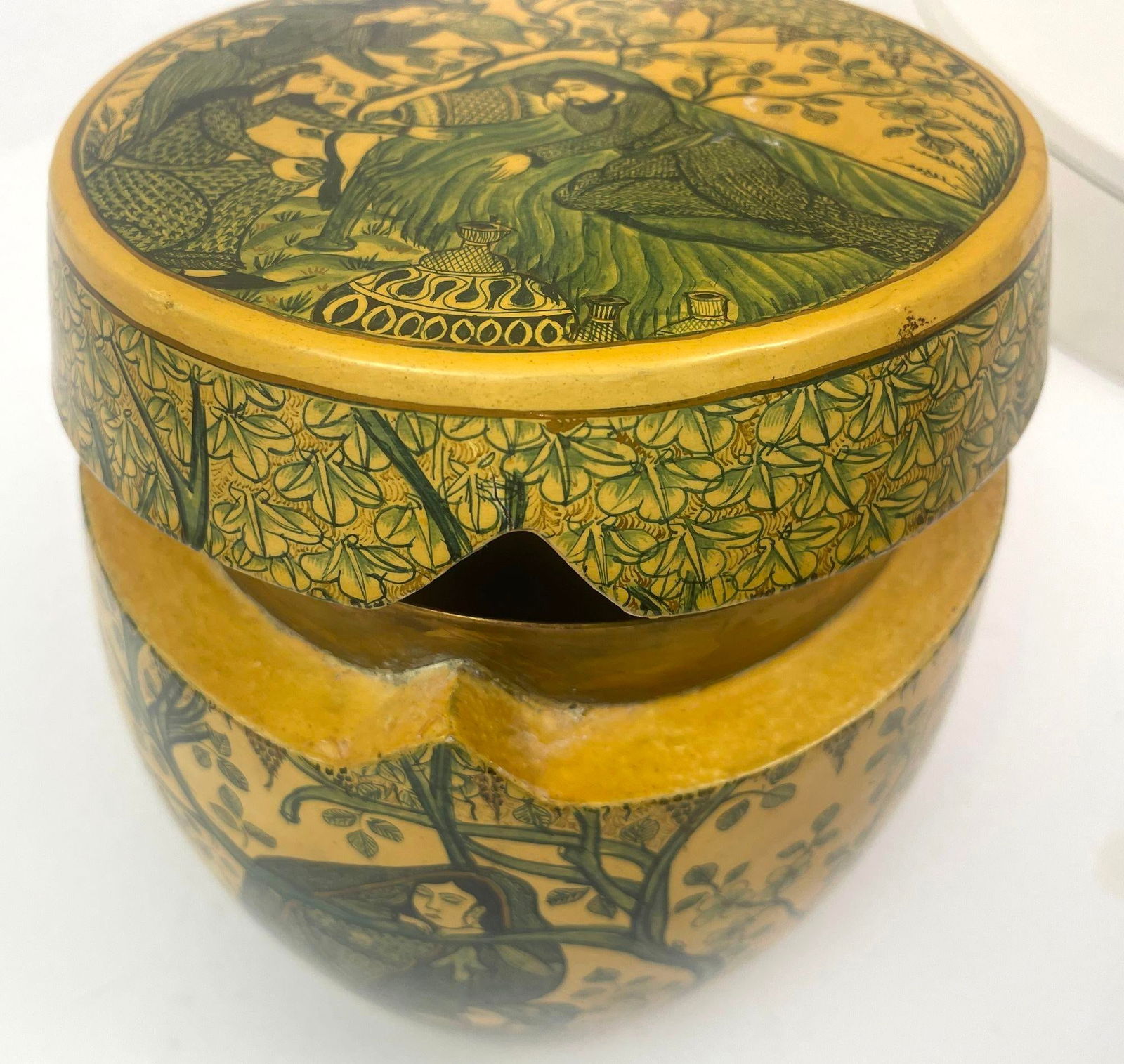 Islamic Kashmir Hand Painted Paper Mache Tea Caddy Storage Box 1950s - 7