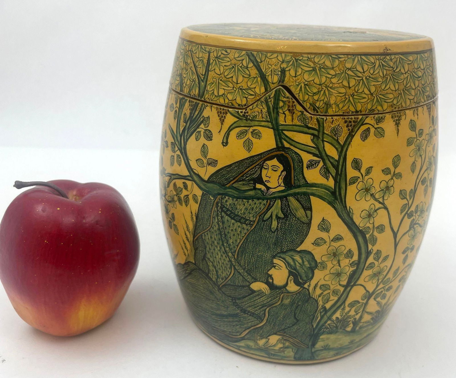 Islamic Kashmir Hand Painted Paper Mache Tea Caddy Storage Box 1950s - 8