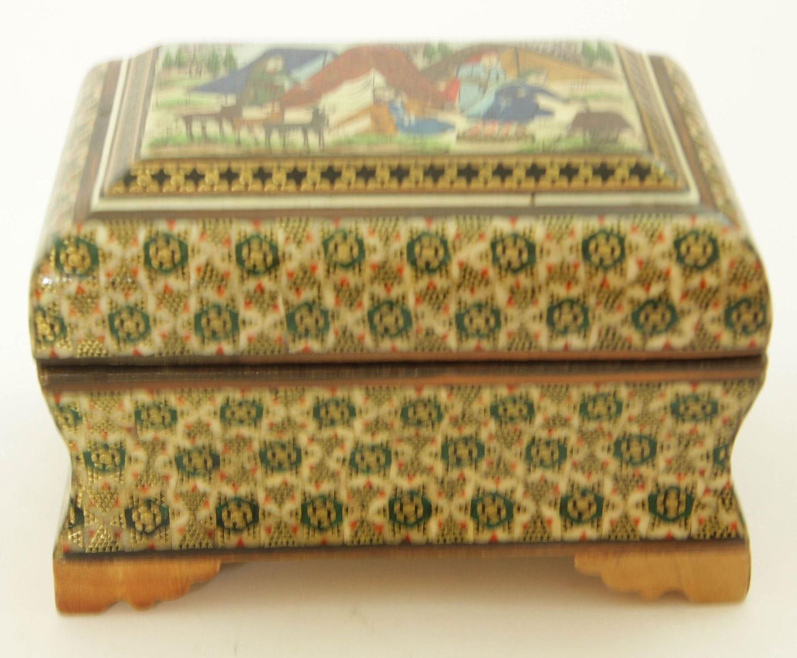 Middle Eastern Persian Khatam Trinket Box With Miniature Art Painting 1950s - 10