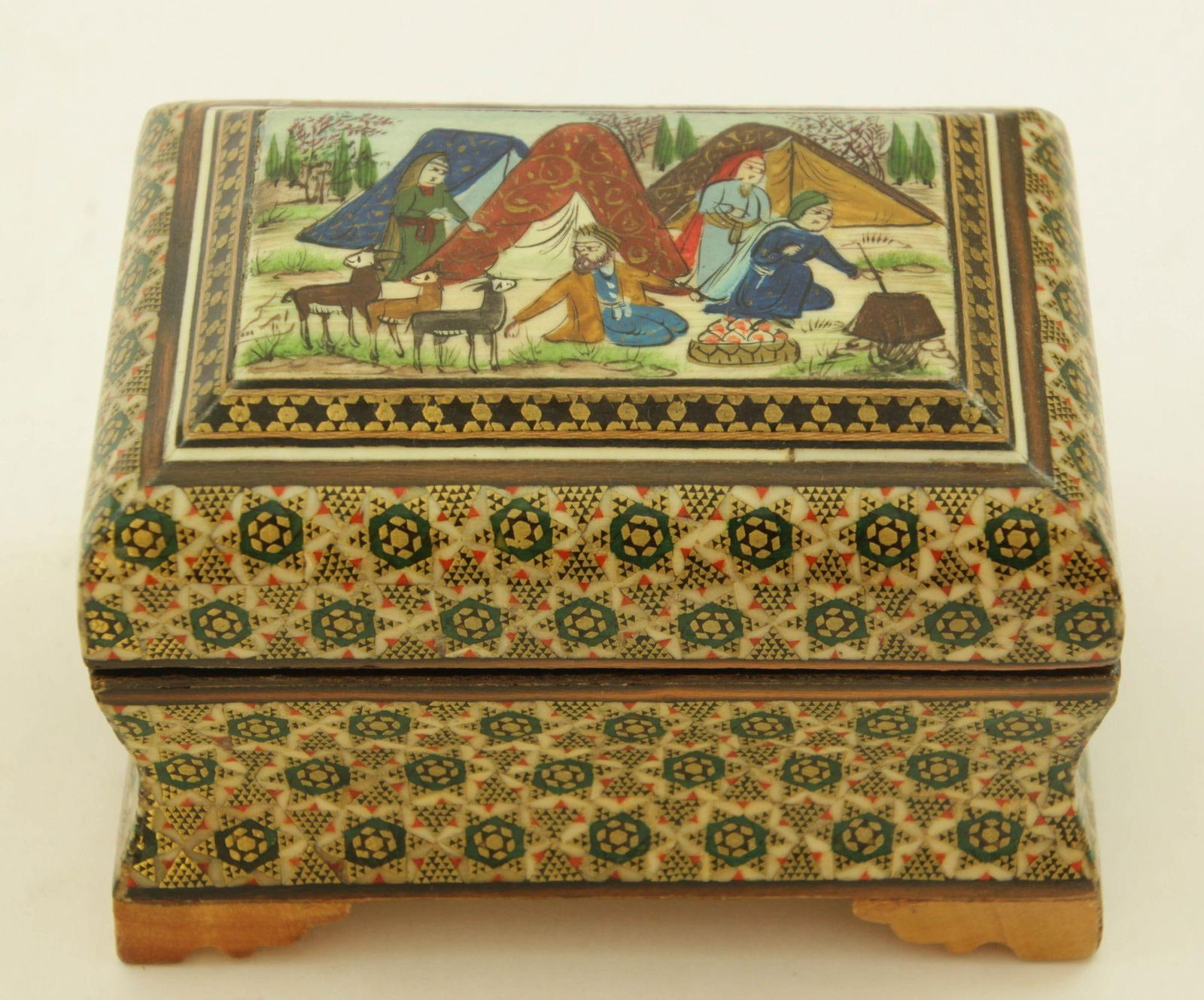 Middle Eastern Persian Khatam Trinket Box With Miniature Art Painting 1950s - 12