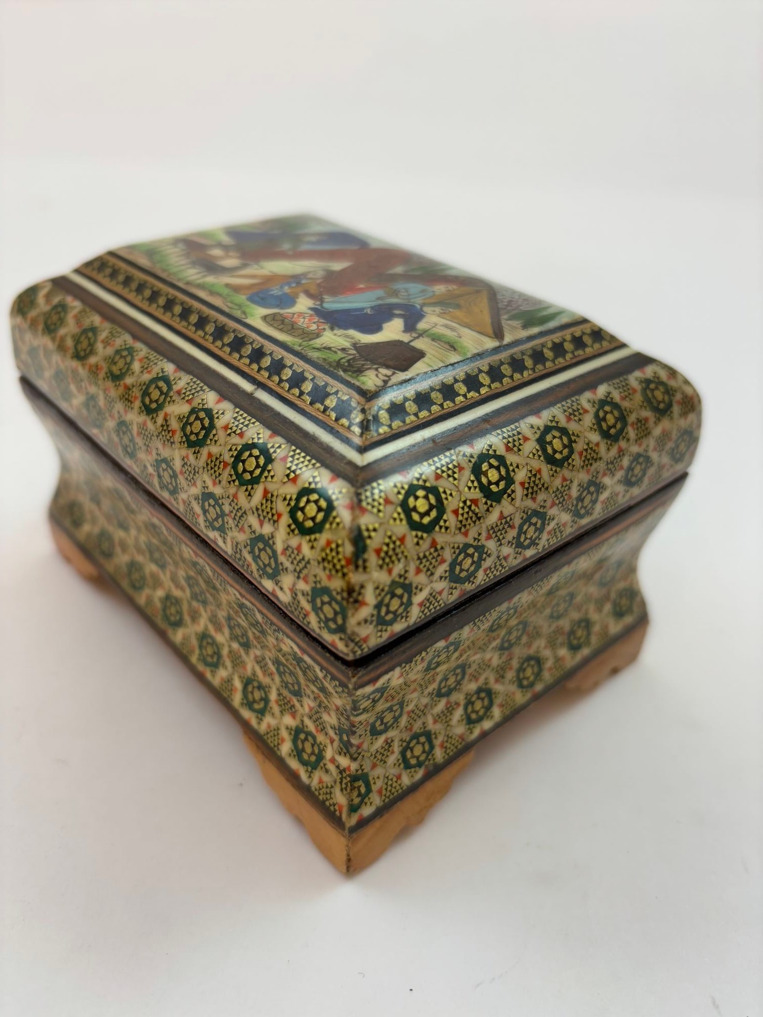 Middle Eastern Persian Khatam Trinket Box With Miniature Art Painting 1950s - 4