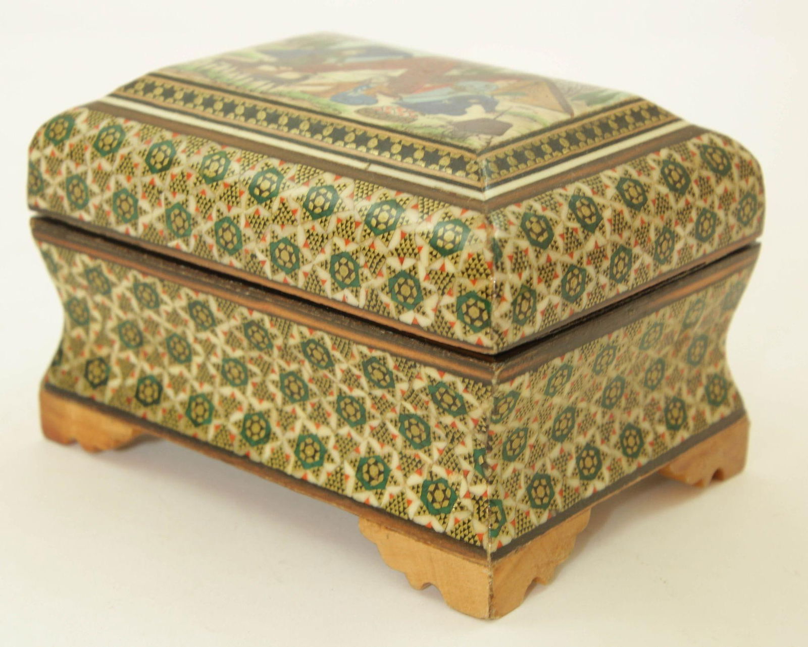 Middle Eastern Persian Khatam Trinket Box With Miniature Art Painting 1950s - 6