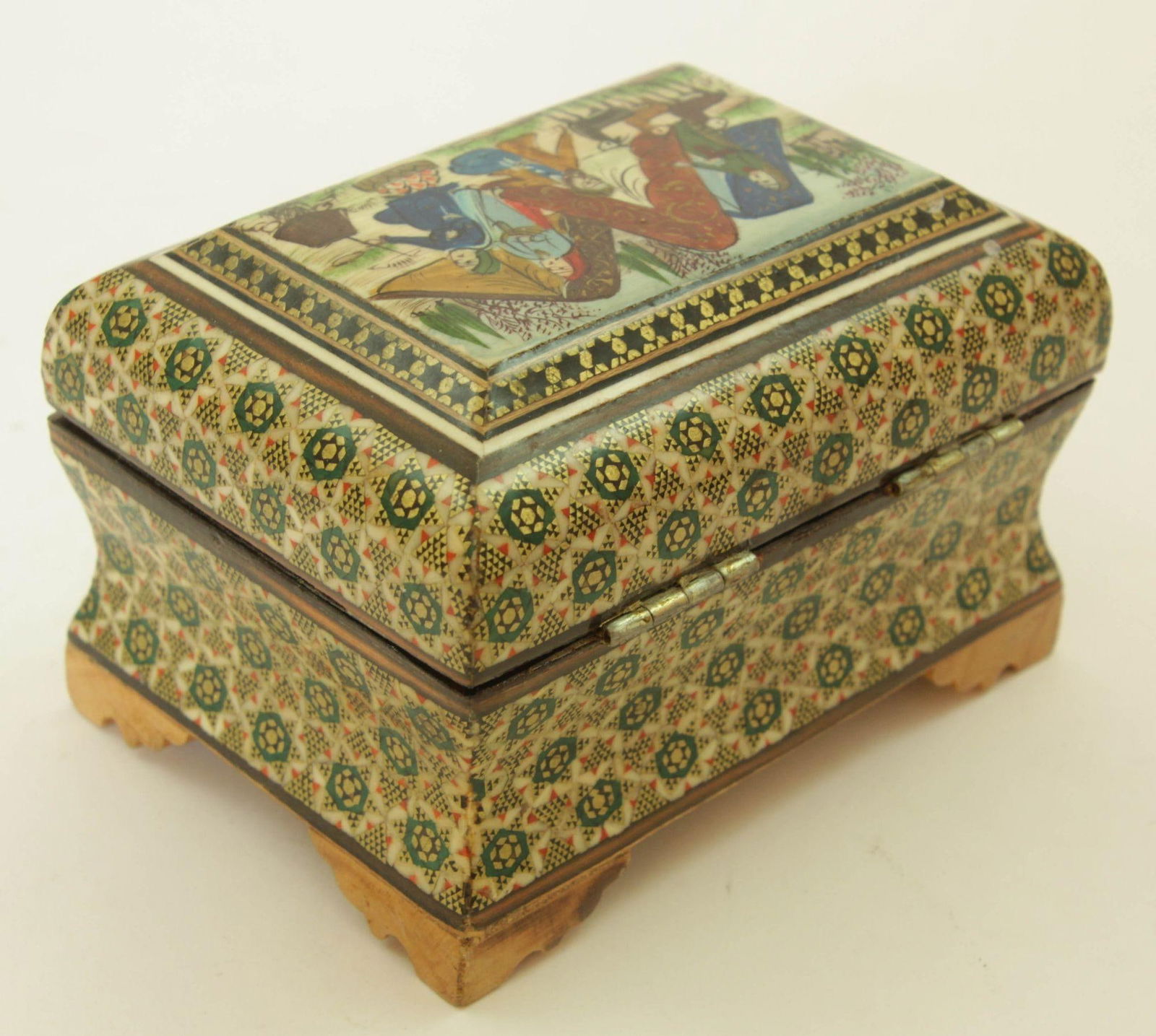 Middle Eastern Persian Khatam Trinket Box With Miniature Art Painting 1950s - 7
