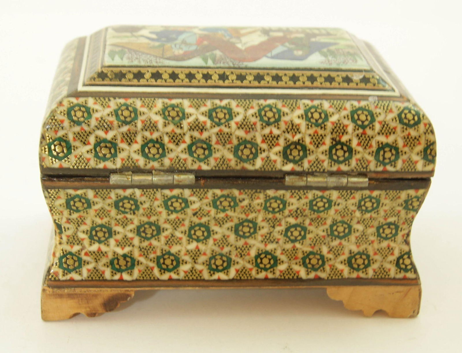 Middle Eastern Persian Khatam Trinket Box With Miniature Art Painting 1950s - 8