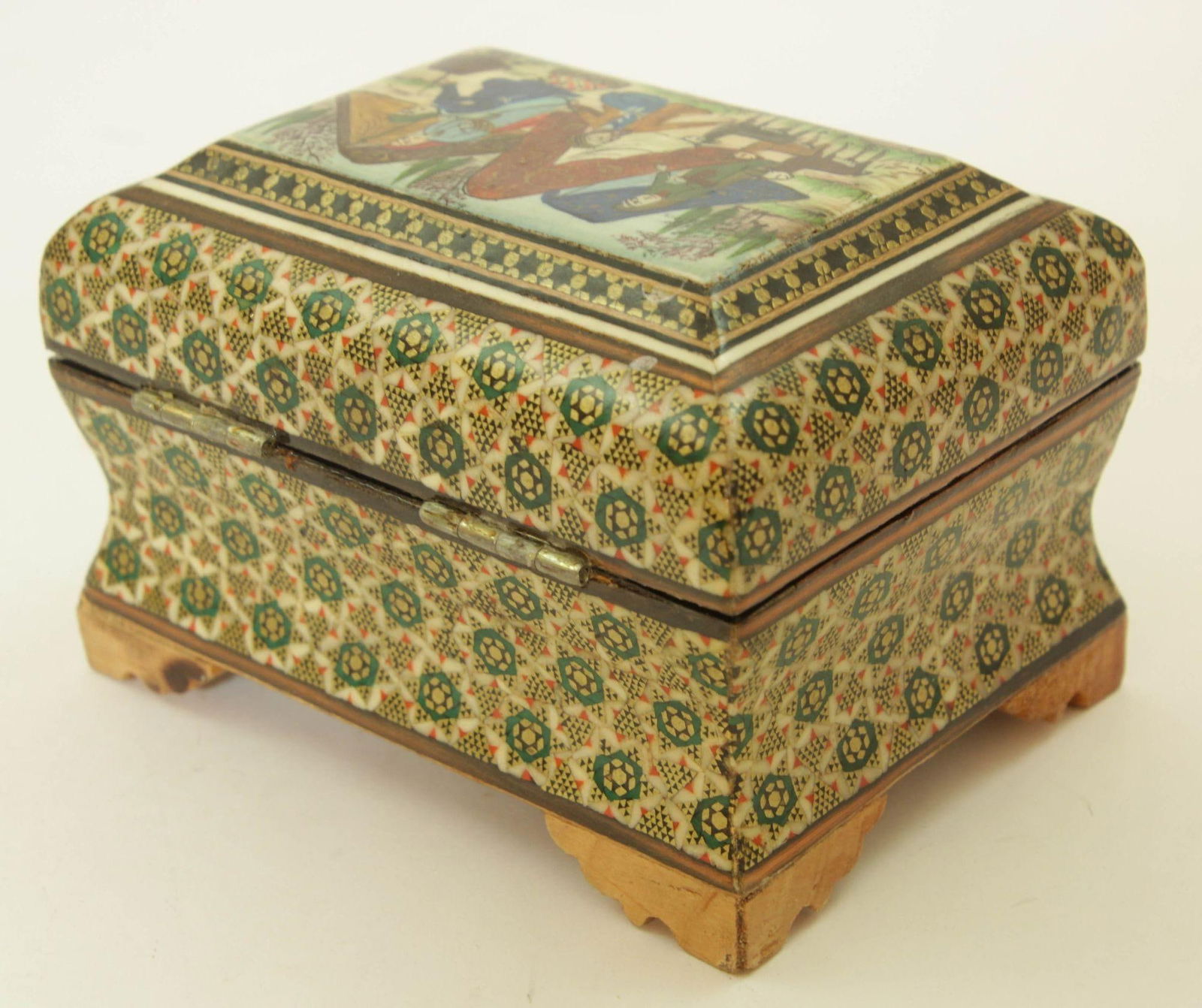 Middle Eastern Persian Khatam Trinket Box With Miniature Art Painting 1950s - 9