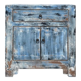 Distressed Ink Light Blue Mix Color Small End Table Nightstand Cabinet