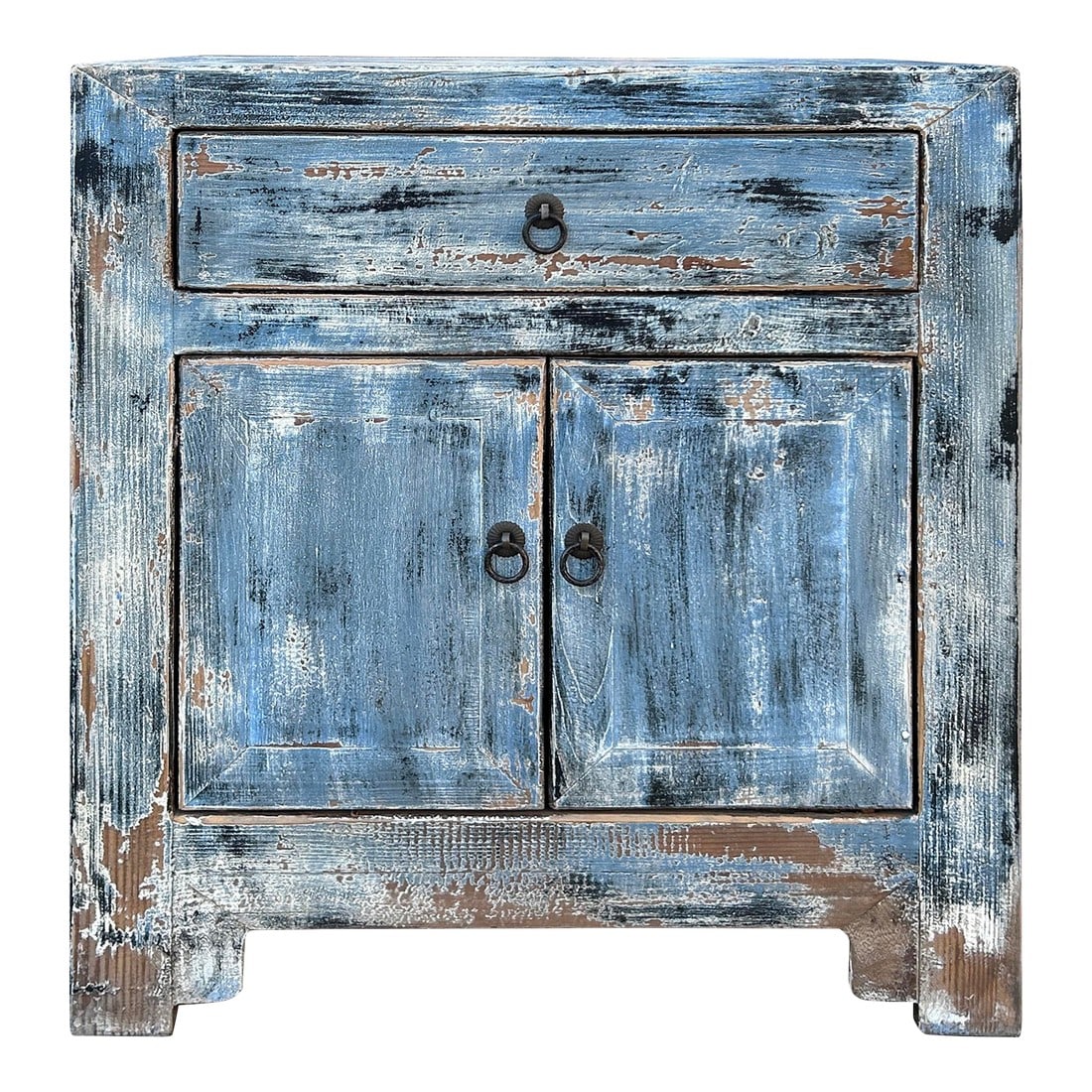 Distressed Ink Light Blue Mix Color Small End Table Nightstand Cabinet: This Distressed Ink Light Blue Mix Color Small Cabinet is a statement piece that adds a touch of vintage charm to any room. The unique blend of ink and light blue creates an intriguing two-toned