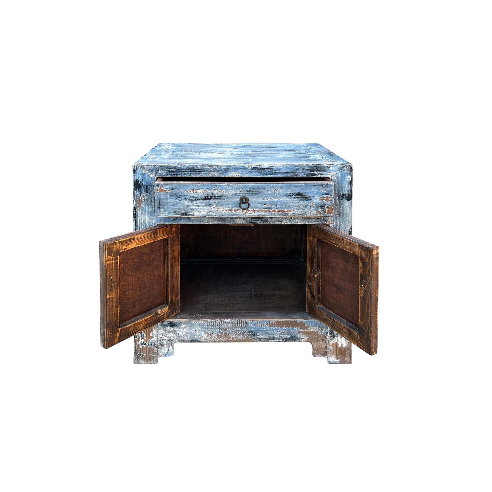 Distressed Ink Light Blue Mix Color Small End Table Nightstand Cabinet - 2