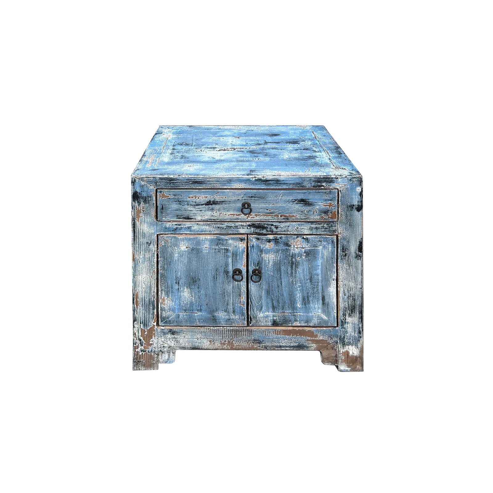 Distressed Ink Light Blue Mix Color Small End Table Nightstand Cabinet - 3