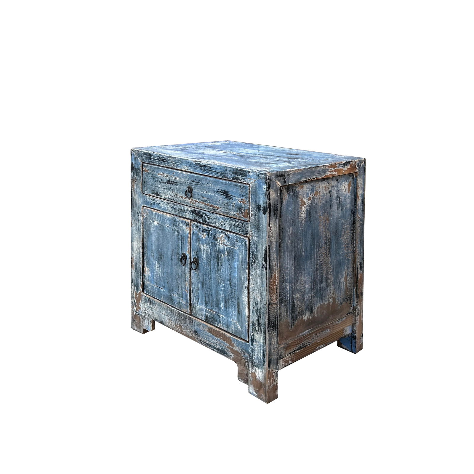 Distressed Ink Light Blue Mix Color Small End Table Nightstand Cabinet - 4